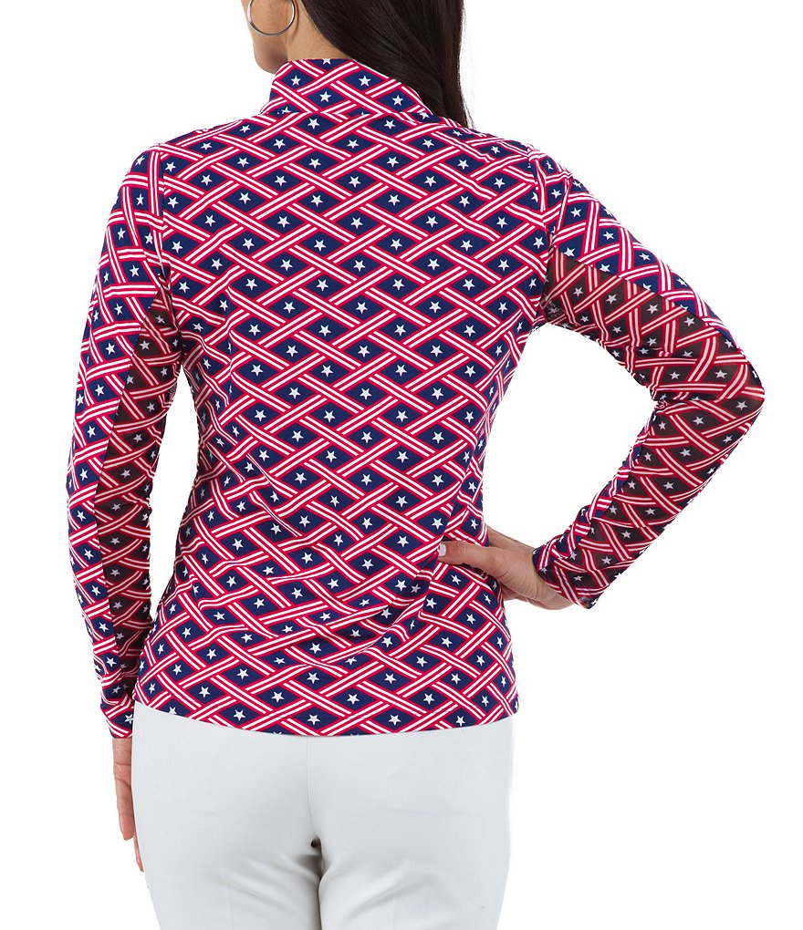 IBKUL Americana Print Long Sleeve Mock Neck Active Top