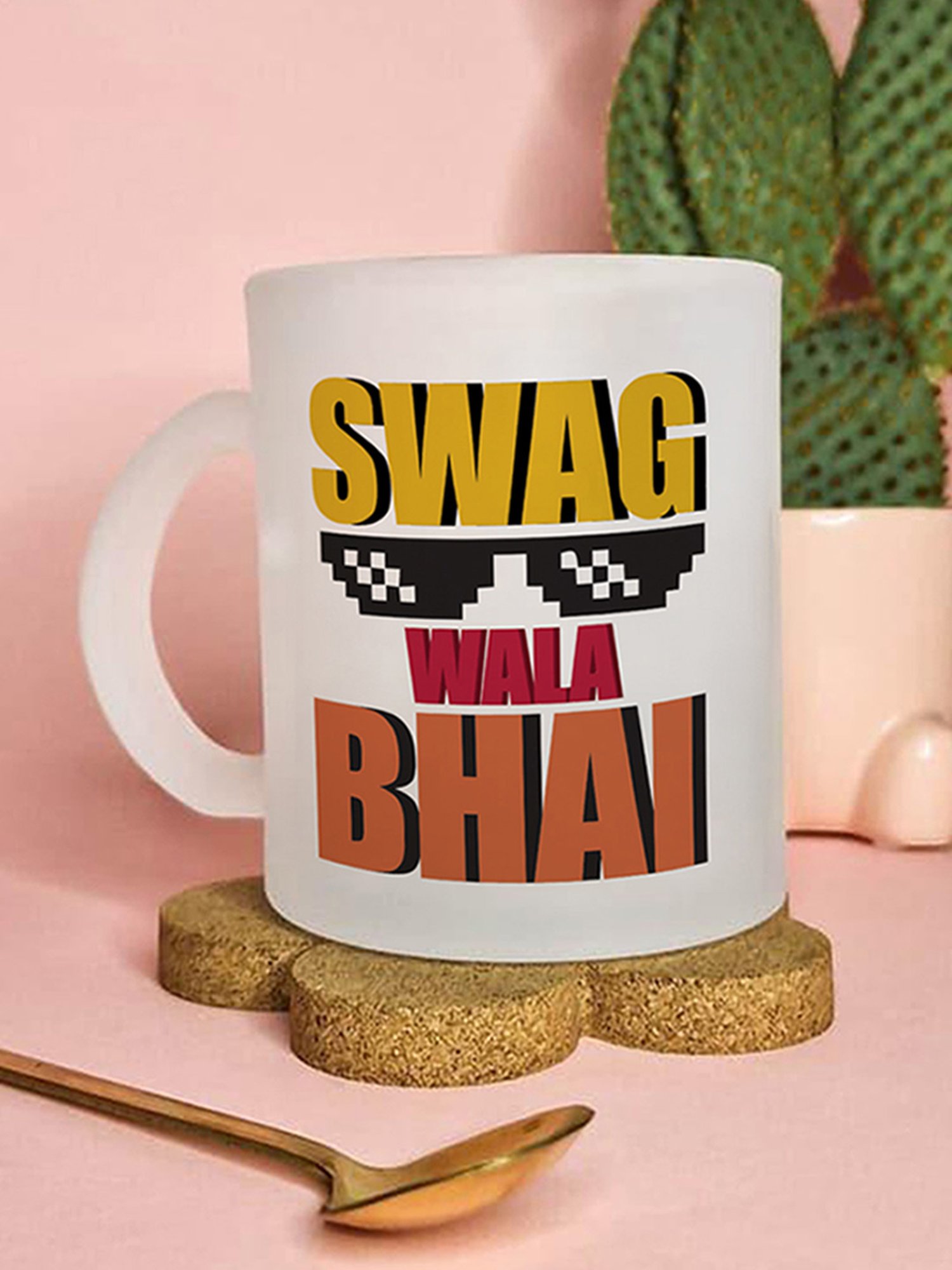 Gathari Swag Wala Bhai White Glass Frosted Coffee Mug 350 ml