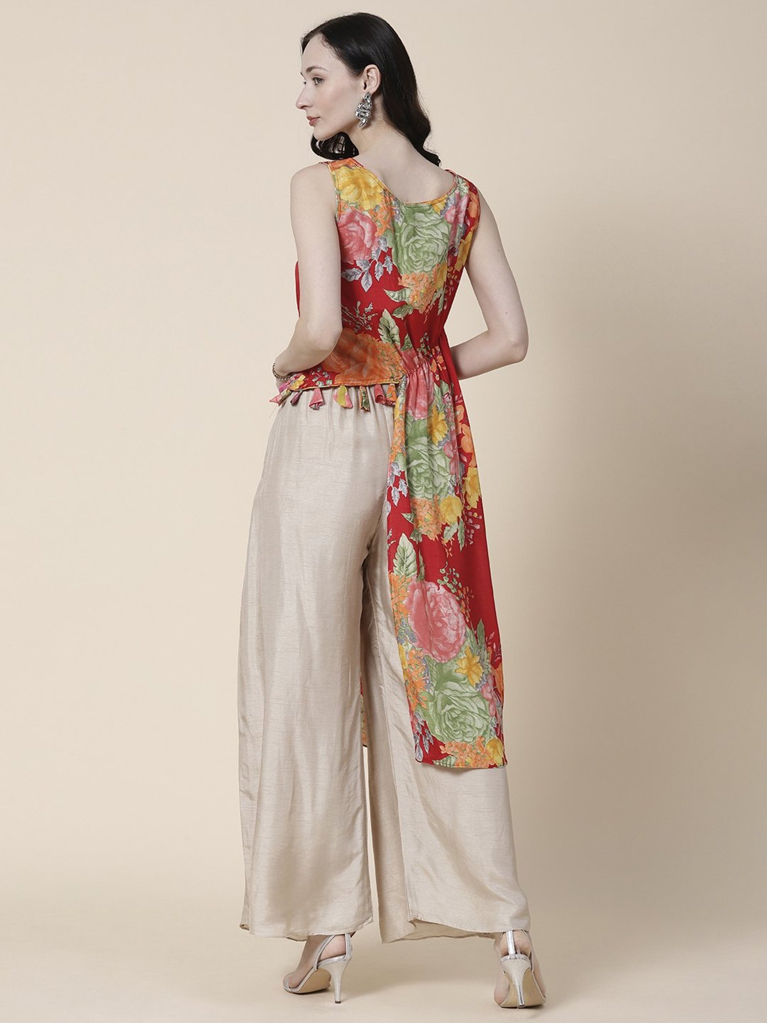 Fashor Red & Beige Printed Top Palazzo Set