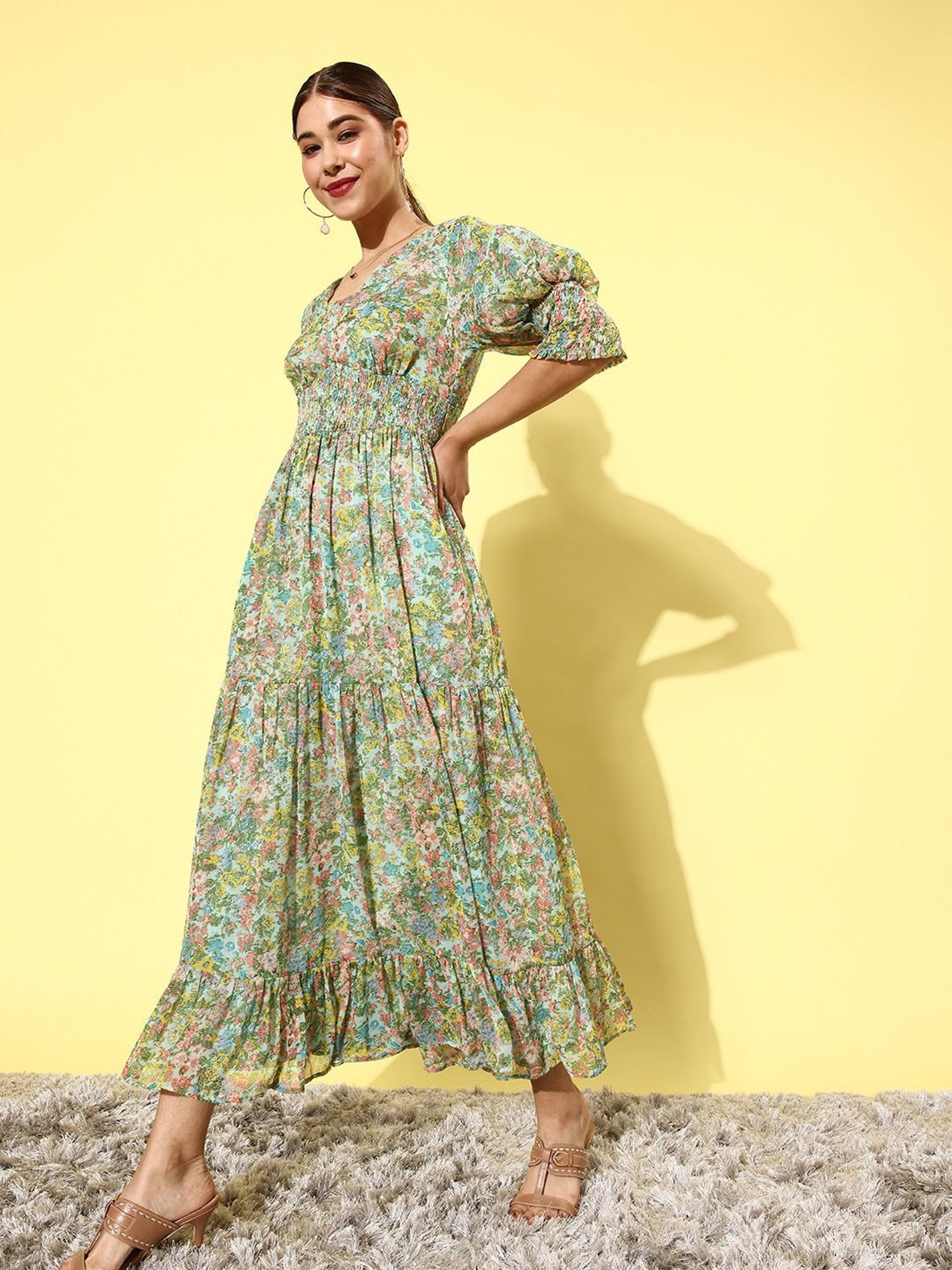QUIERO Multicolor Floral Print Fit & Flare Dress