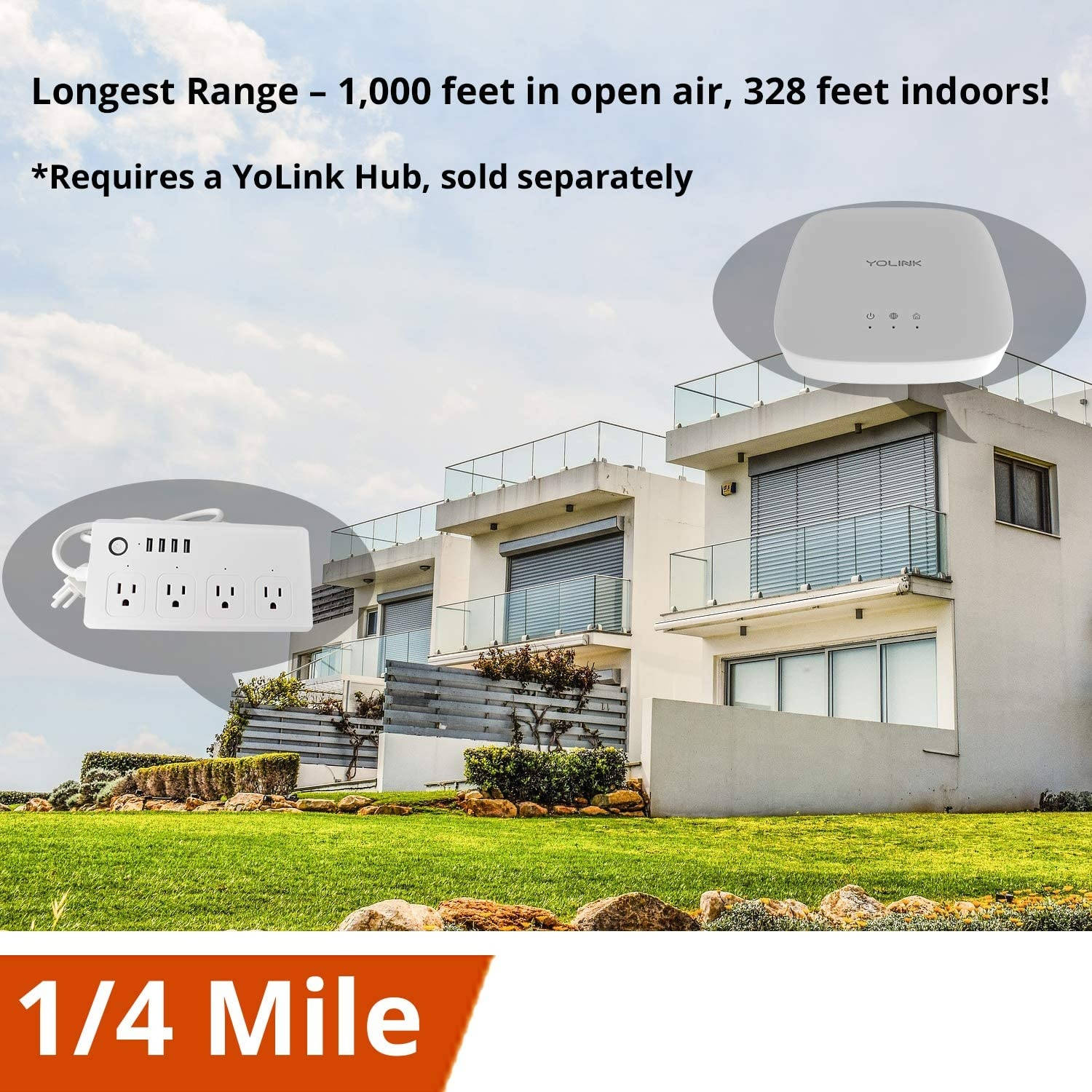 YoLink Power Strip, 1/4 Mile World's Longest Range Smart Power Strip Work w/Alexa Google Assistant IFTTT, Surge Protector Plugs 4 USB Charging Ports 4 AC Plugs for Multi Outlets - YoLink Hub Required