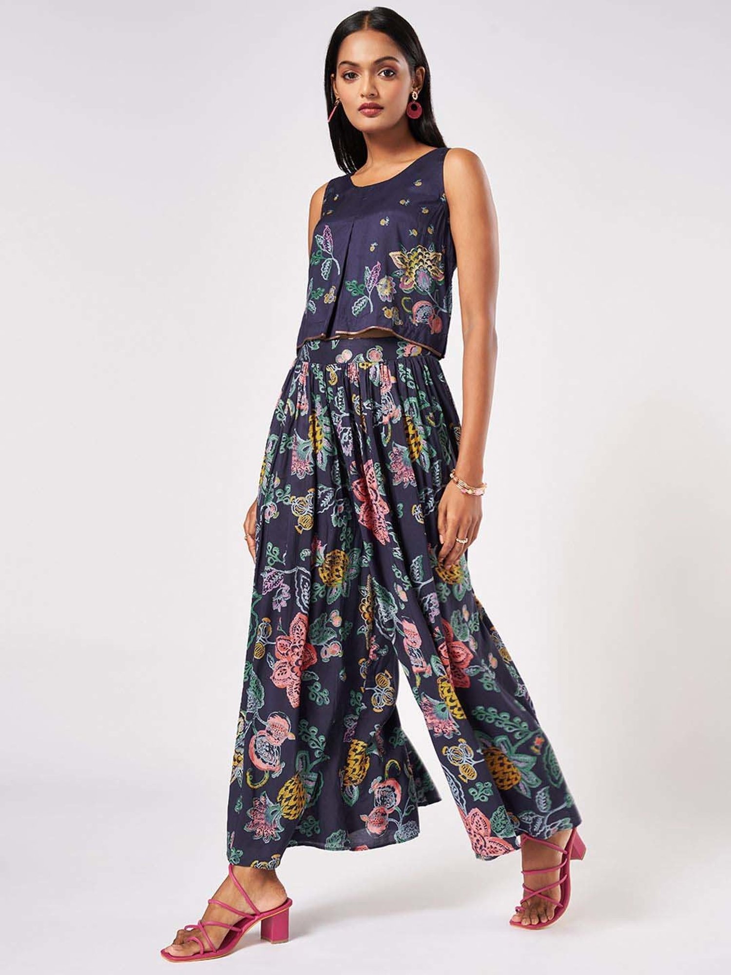 Marigold Lane Navy Printed Top Palazzo Set