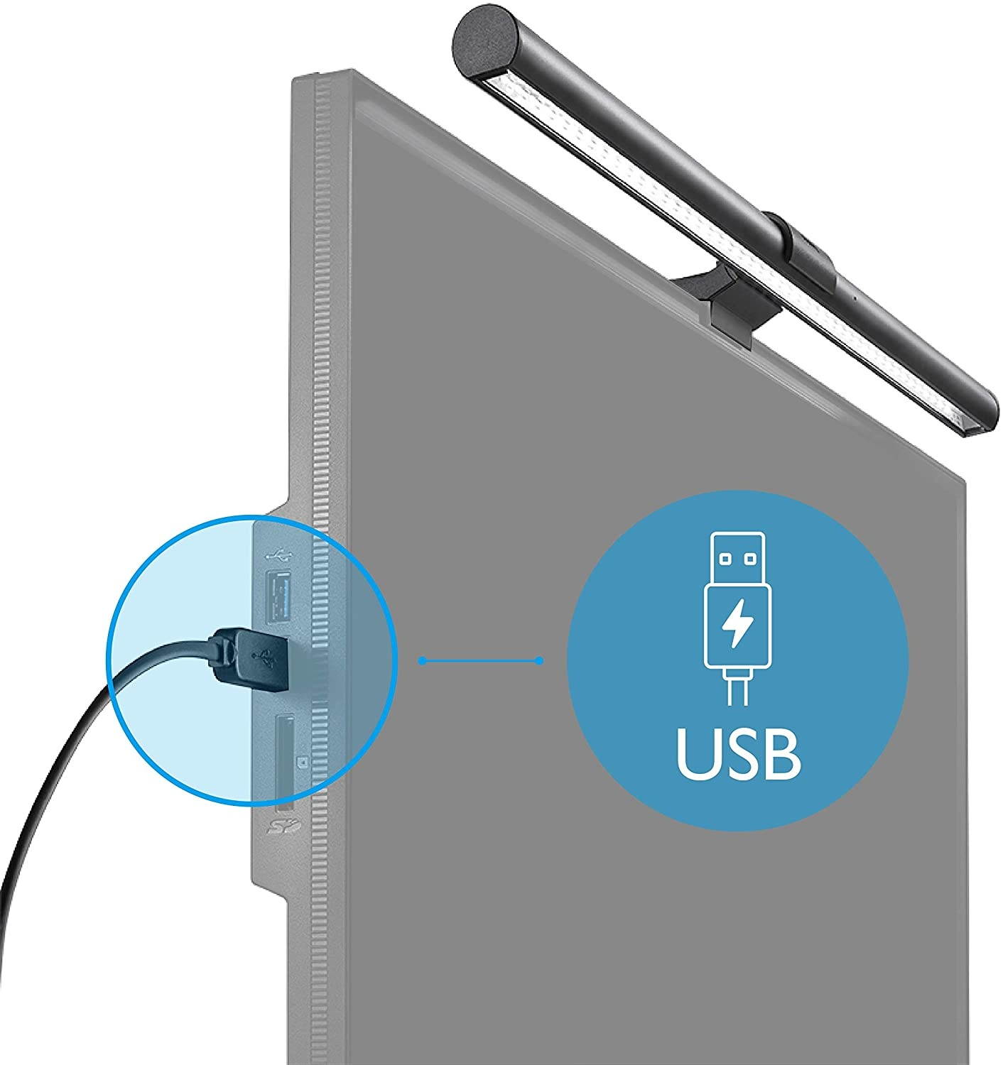 BenQ ScreenBar Plus e-Reading LED Computer Monitor Light Lamp with Desktop Dial Auto-Dimming and Hue Adjustment No Screen Glare Space Saving USB Powered Matte Silver