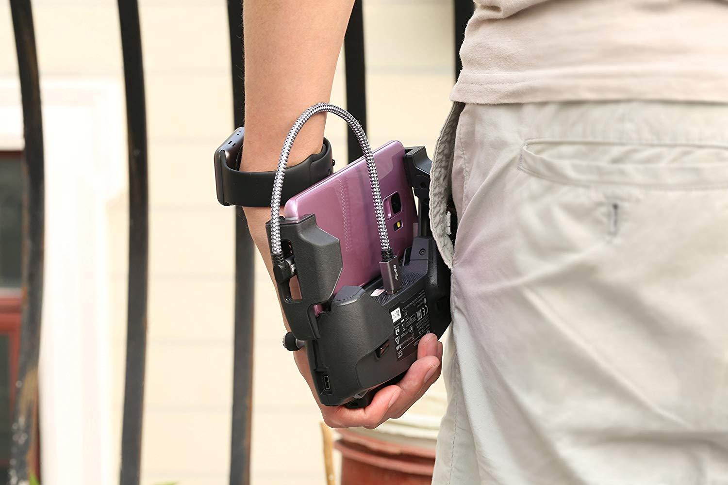 USB a to USB c Cable TecMad 90 Degree Plug Nylon Braided Type C to USB 3.0 Cable for New MacBook,Nexus 5X,Samsung s9 s8 Note 9,LG V30 V20 G6 G5,Hero 6/5,DJI Mavic Pro Drone and More-0.8ft/0.25m Grey