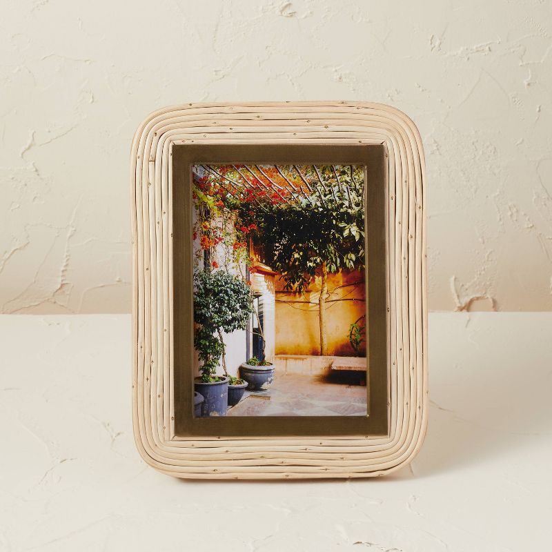 5" x 7" Rattan/Glass Photo Frame Beige - Opalhouse™ designed with Jungalow™