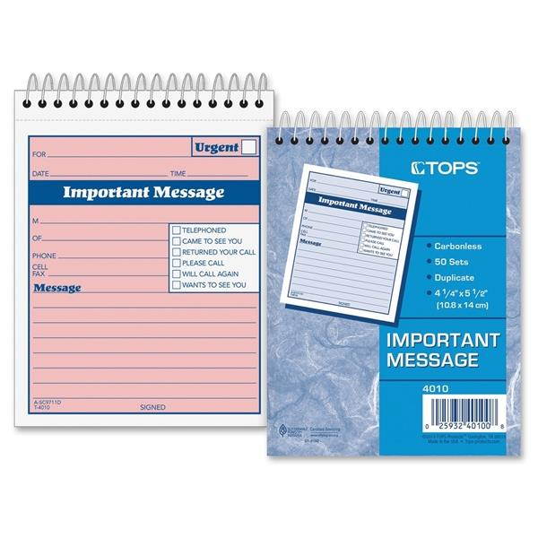 Telephone Message Book with Fax/Mobile Section 4-1/4 x 5 1/2 Two-Part 50/Book