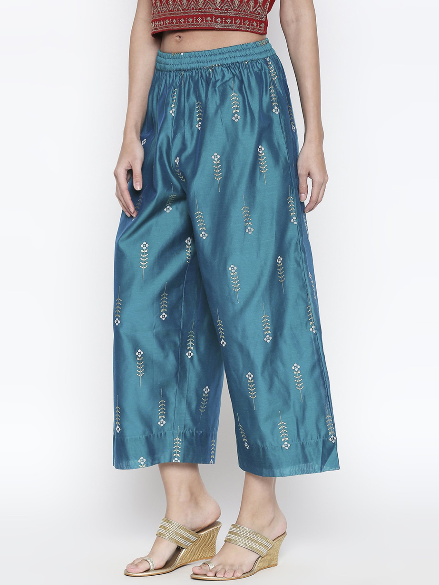 Saffron Threads Black Elasticated Palazzos