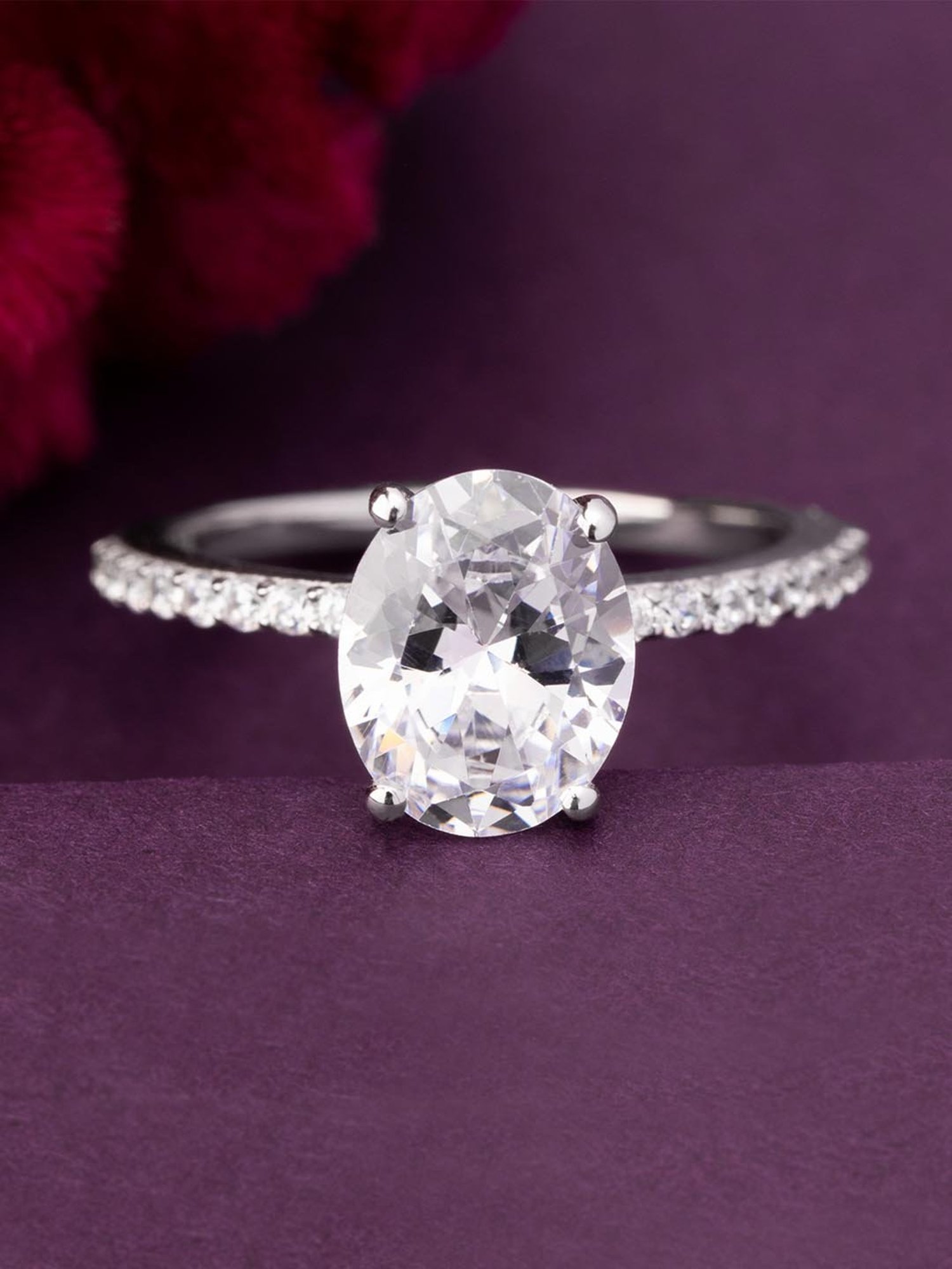 925 Silver 4.5 Carat Oval AAA Grade American Diamond Solitaire Ring for Women & Girls