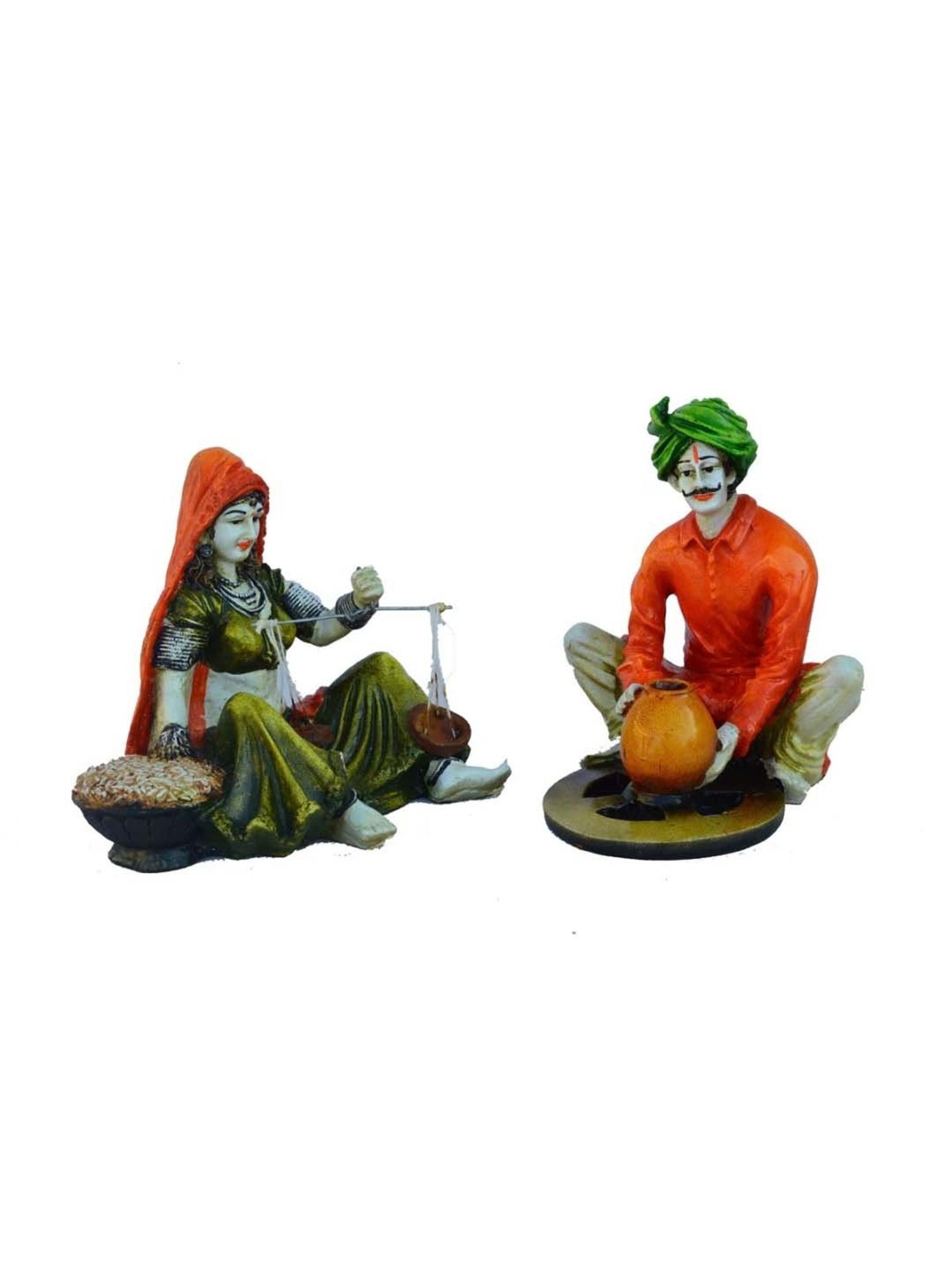 eCraftIndia Combo of Rajasthani Craftsmen and Lady Statue