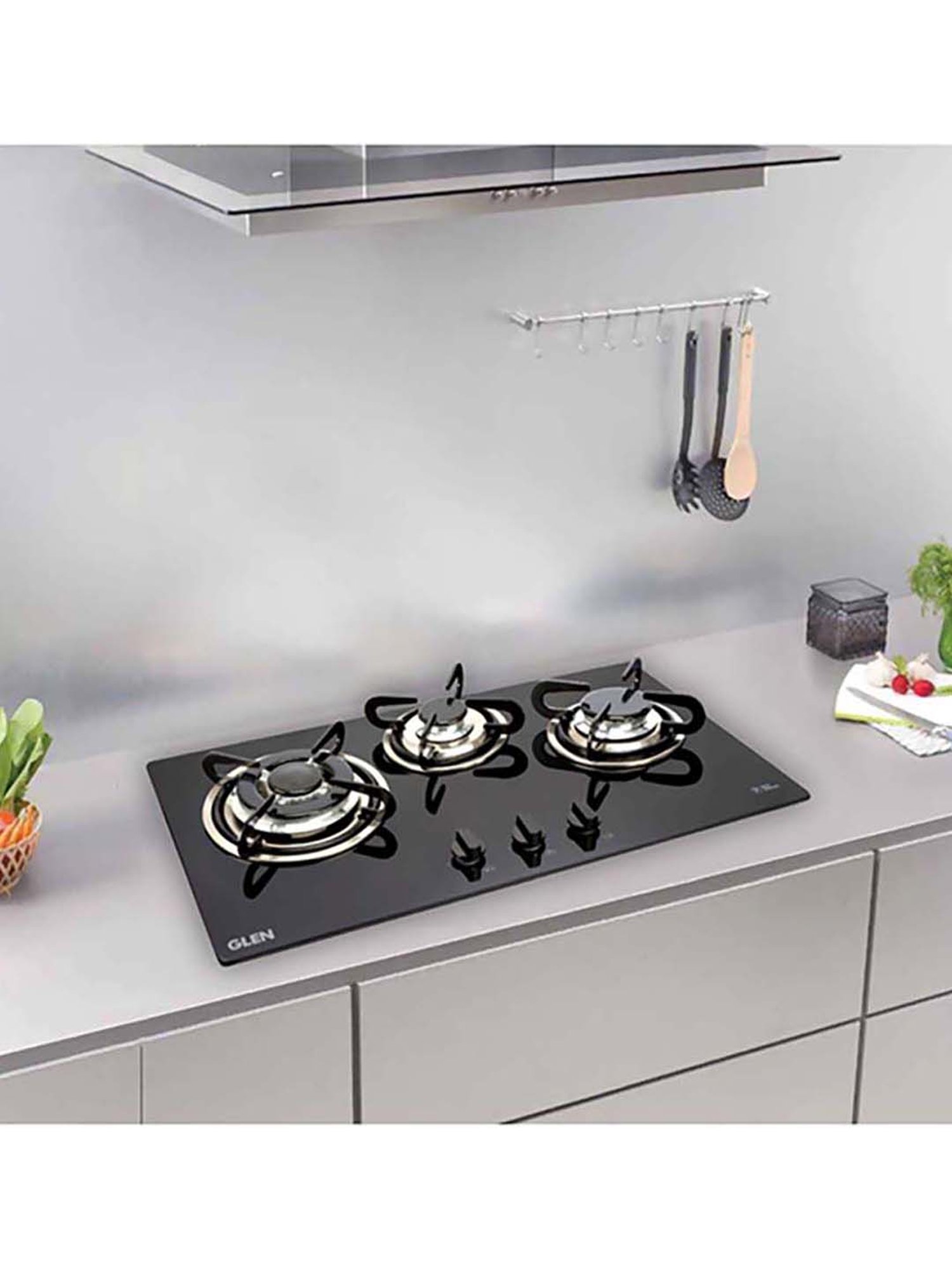 Glen 1073 TR 3 Burners Glass Top Built-in Hob with Auto Ignition (Black)