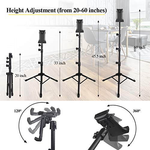 Phone iPad Tripod Stand, Portable Floor Tablet Holder Mount Height Adjustable 20 to 60 Inch 360 Degree Rotating for iPhone, iPad Mini, and All 4-12 Inch Phone and Tablets, Coming with Carrying Bag
 US