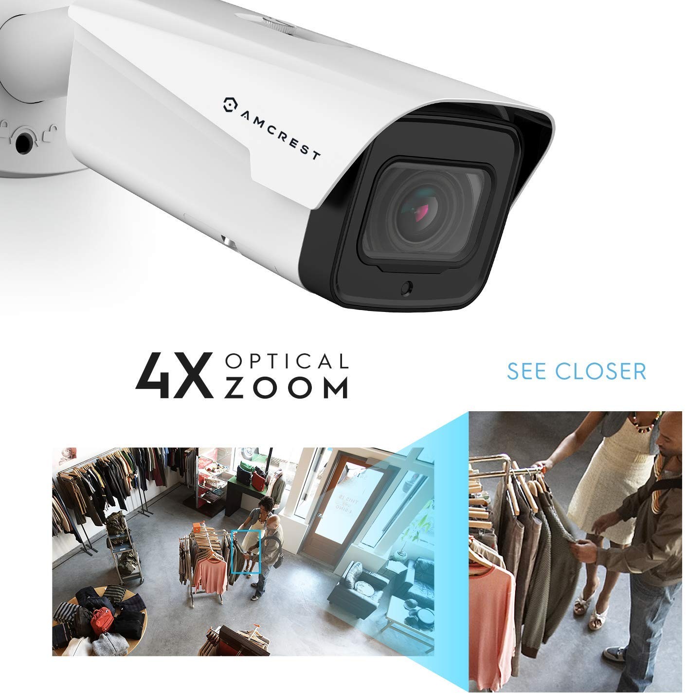 Amcrest 4K Optical Zoom IP Camera, Varifocal 8MP Outdoor POE Camera Bullet, 4X Optical Zoom Security Camera, 2.7mm~12mm Lens, IP67 Weatherproof, IK10 Resistant, MicroSD Recording, (IP8M-MB2546EW)