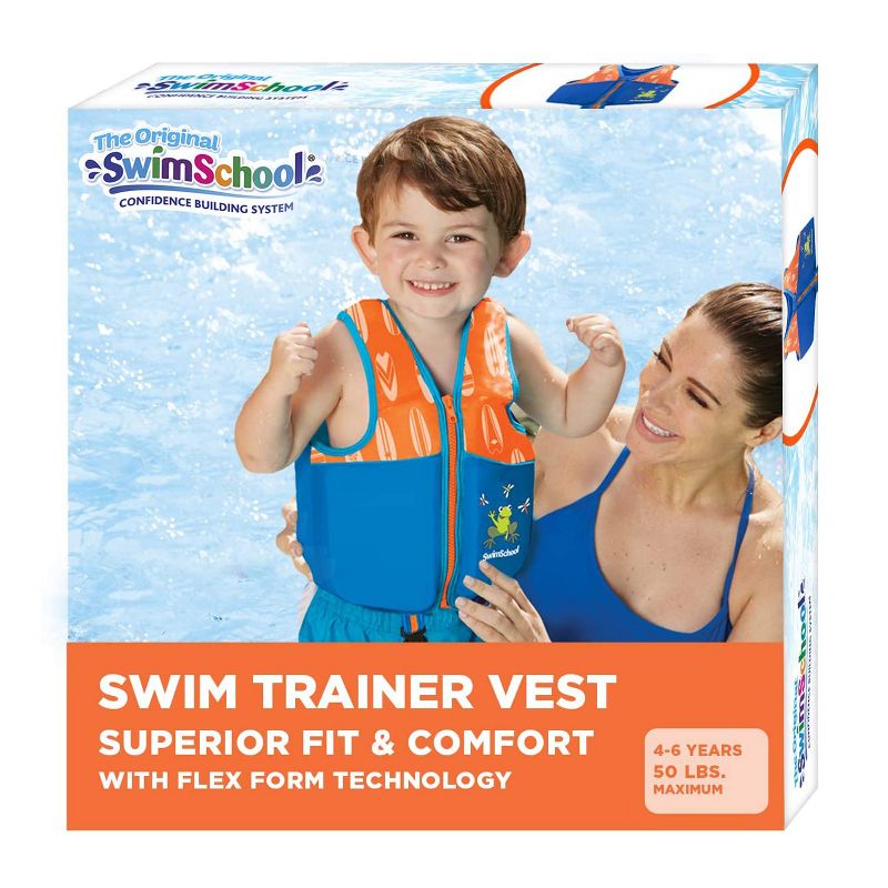 SwimSchool Medium/Large UPF 50 Flex Foam Flotation Pool Lake Swim Trainer Life Jacket Vest, Blue/Orange