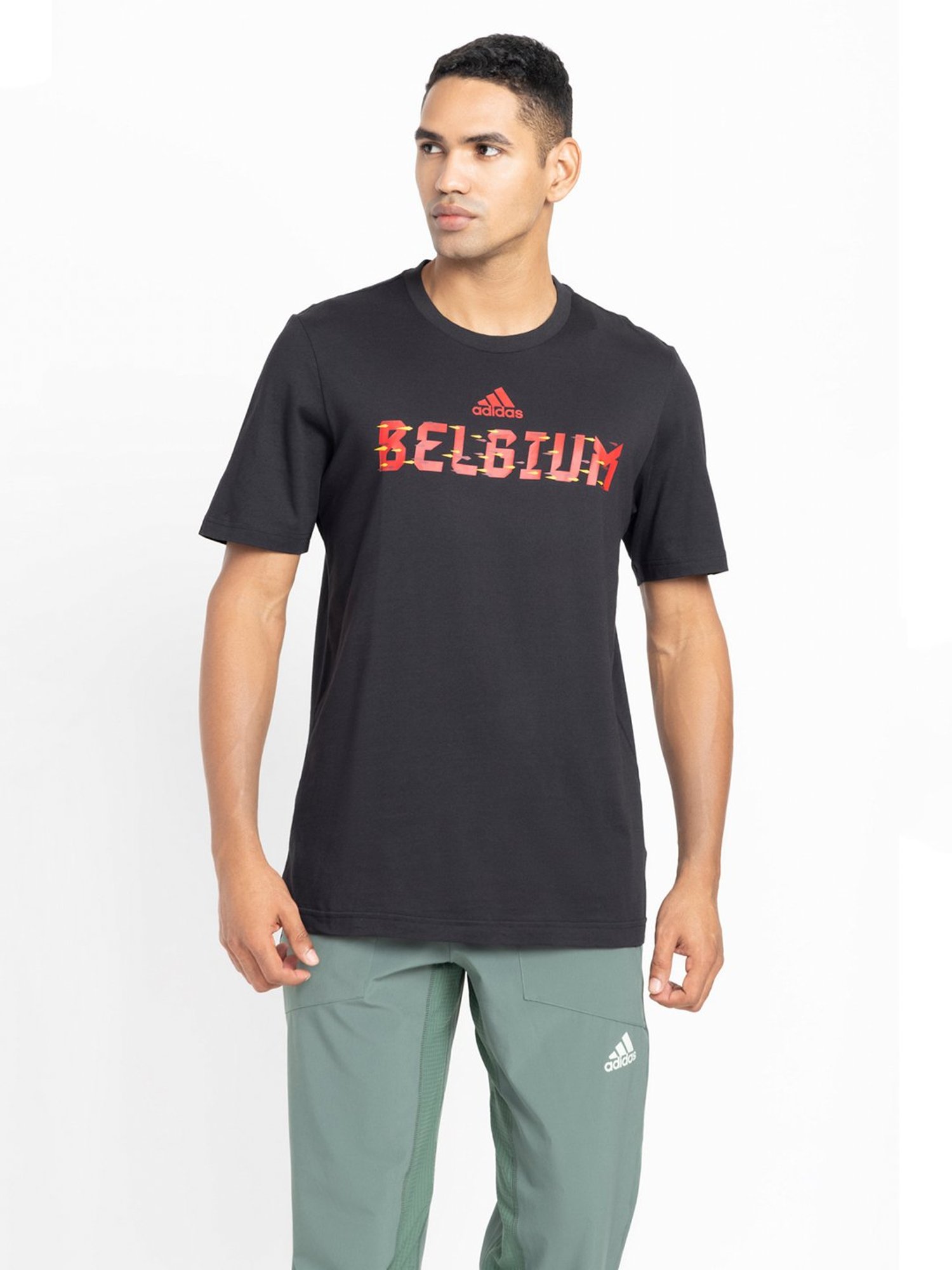 adidas Black Regular Fit Cotton BELGIUM T-Shirt