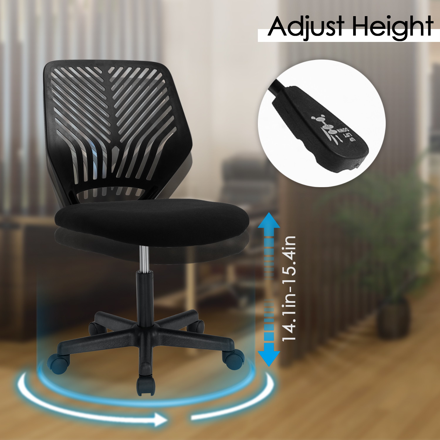 Vitesse Office Chair Armless Desk Chair Mesh Computer Chair Task Chair with Back Support Swivel Rolling Executive Chair for Back Pain,Black