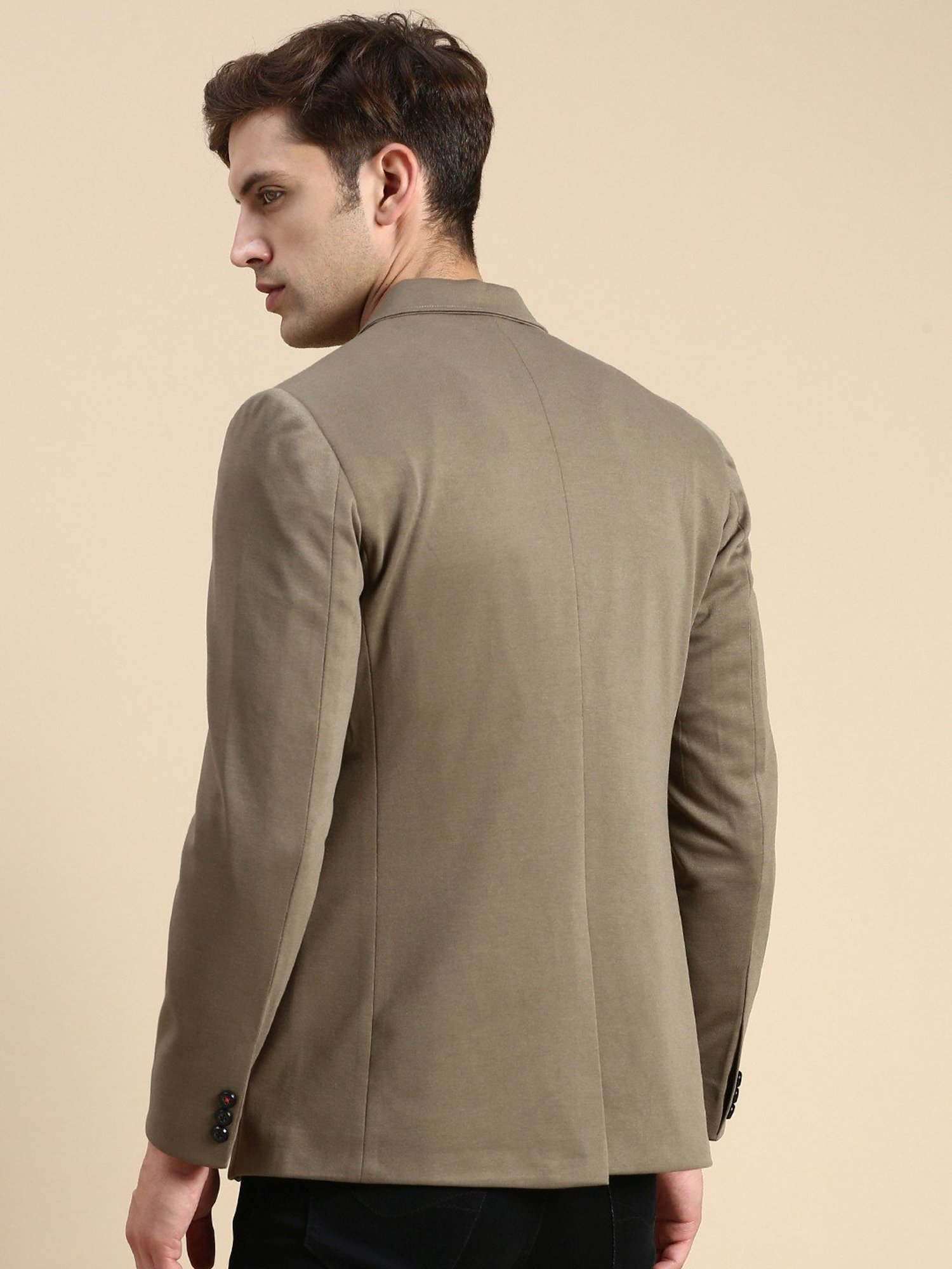 SHOWOFF Olive Cotton Slim Fit Blazer