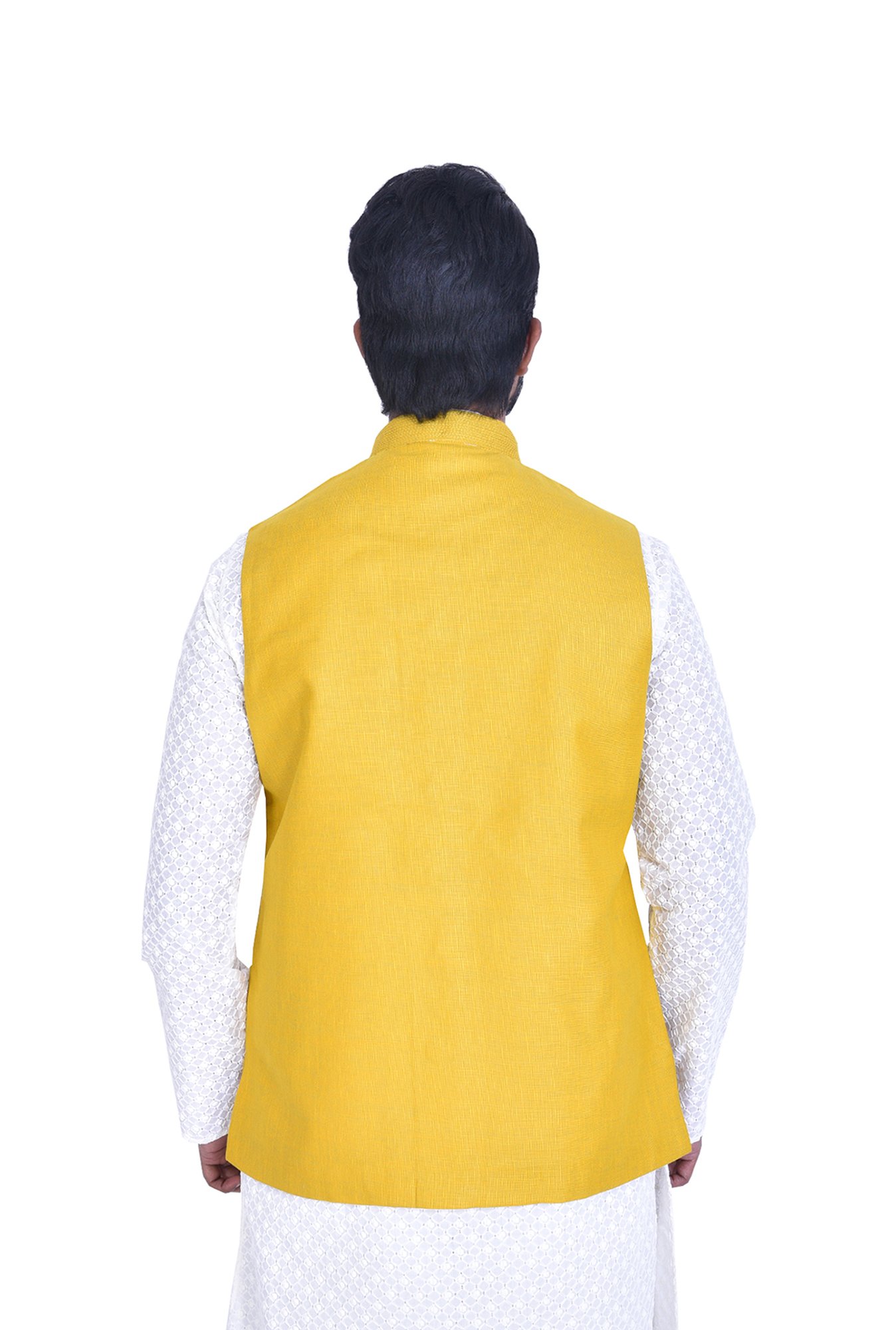 Manyavar Yellow Self Design Ethnic Waistcoat