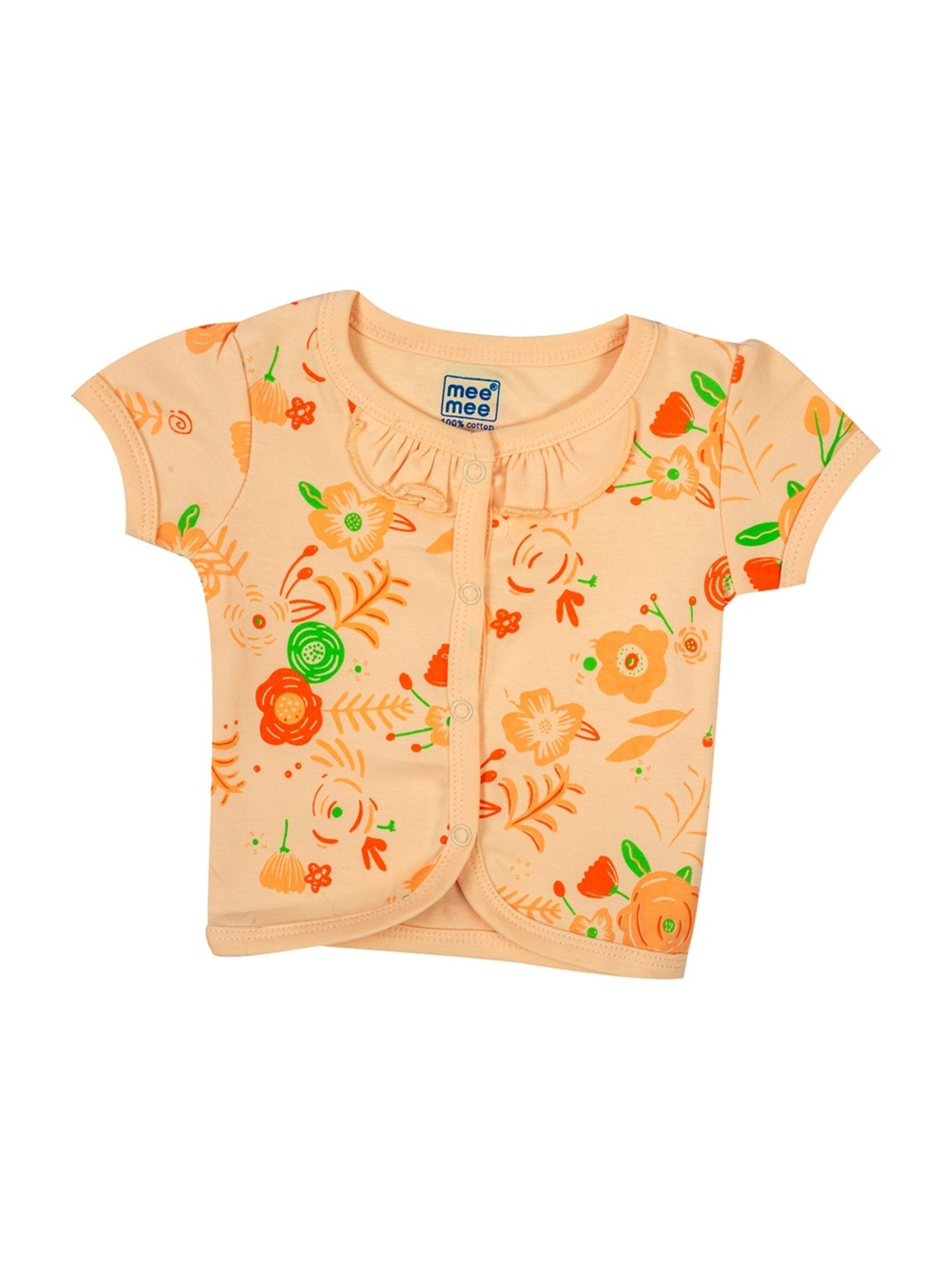 Mee Mee Kids White & Peach Cotton Printed Jabla (Pack of 3)