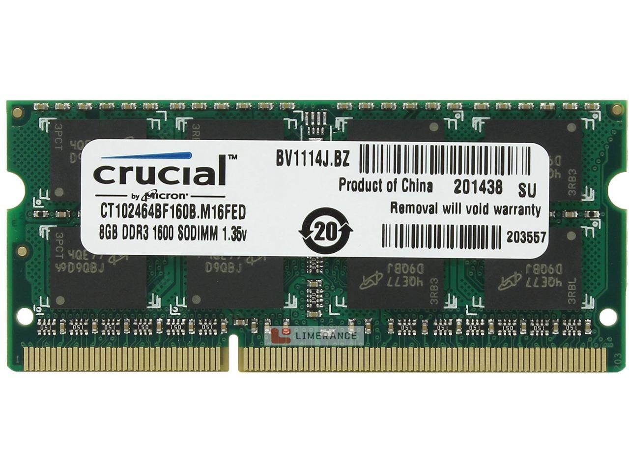 Crucial RAM 8GB DDR3L-1600(PC3L-12800) CL-11 1.35V SODIMM CT102464BF160B FOR Laptop  Lenovo S50-30 F91BA