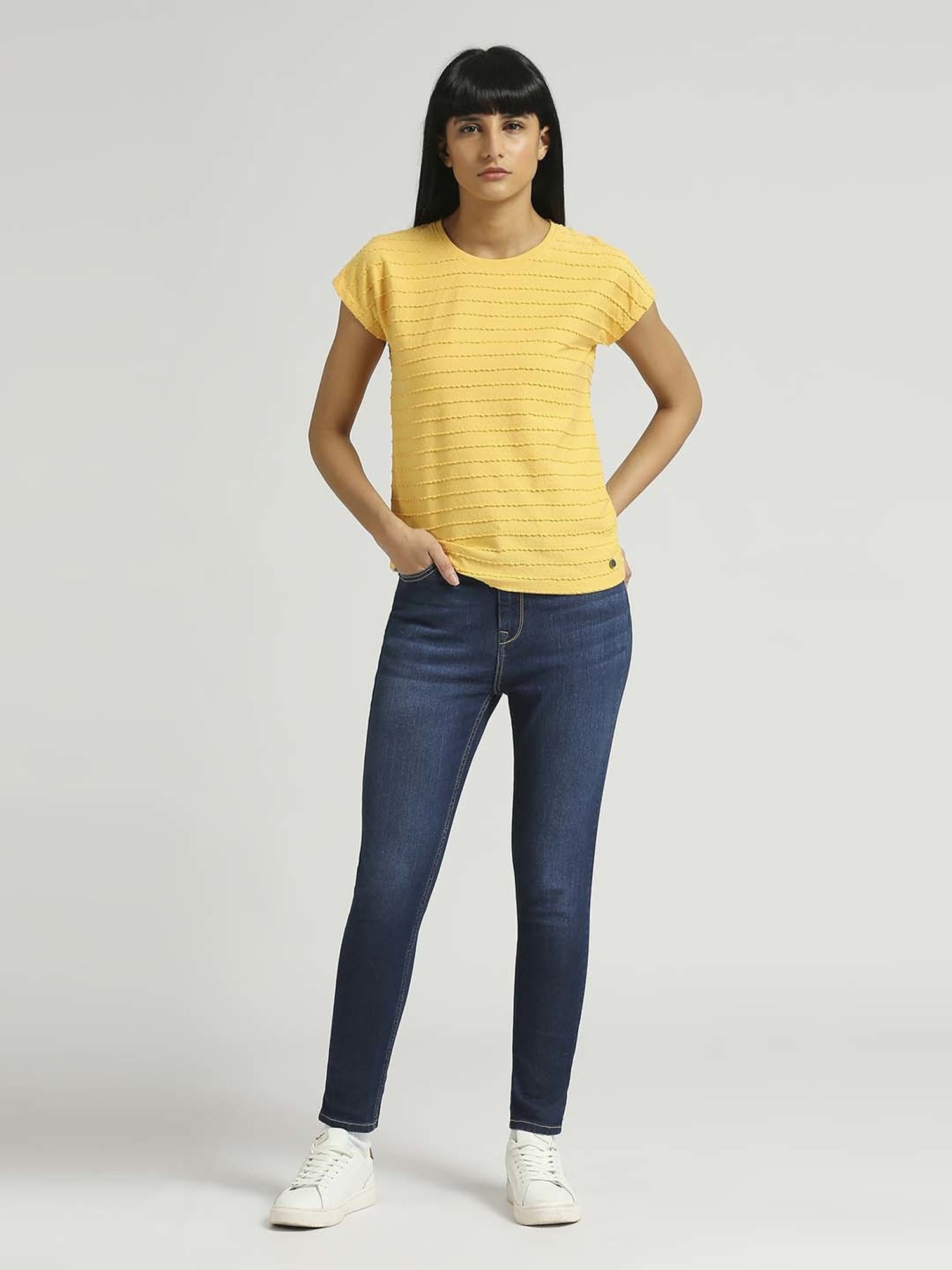 Pepe Jeans Yellow Cotton Striped Top