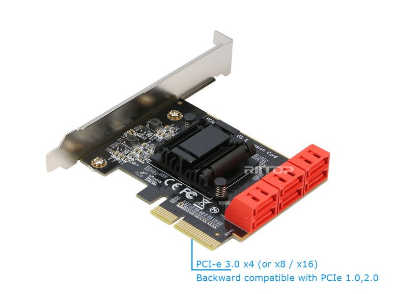 6 Ports SATA iii Controller Expansion Card with Low Profile Bracket, ASM1166 Chipset Support AHCI, SPAN, NCQ, Software RAID 0,1, for Windows 7 8 10
