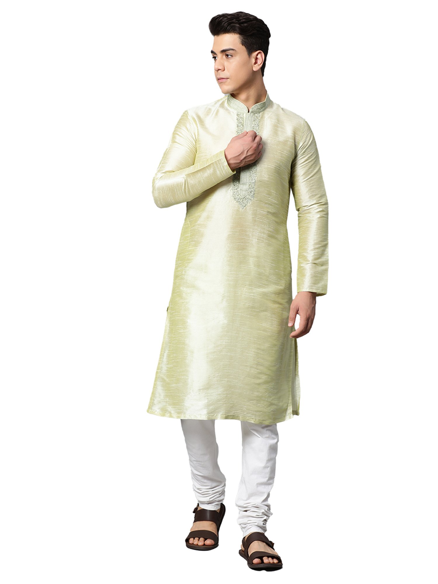 Manthan Light Green Mandarin Collar Kurta