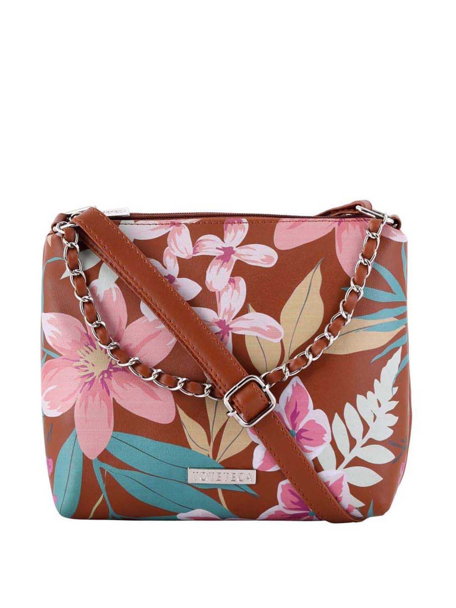 Toteteca Tan Printed Medium Sling Handbag