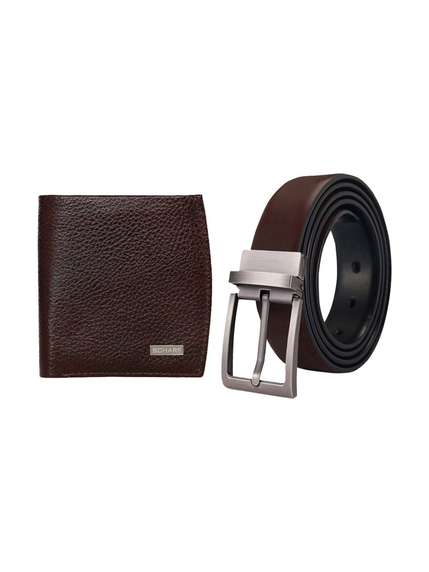 Scharf Brown Leather Set Of Waist Belt And Wallet For Men