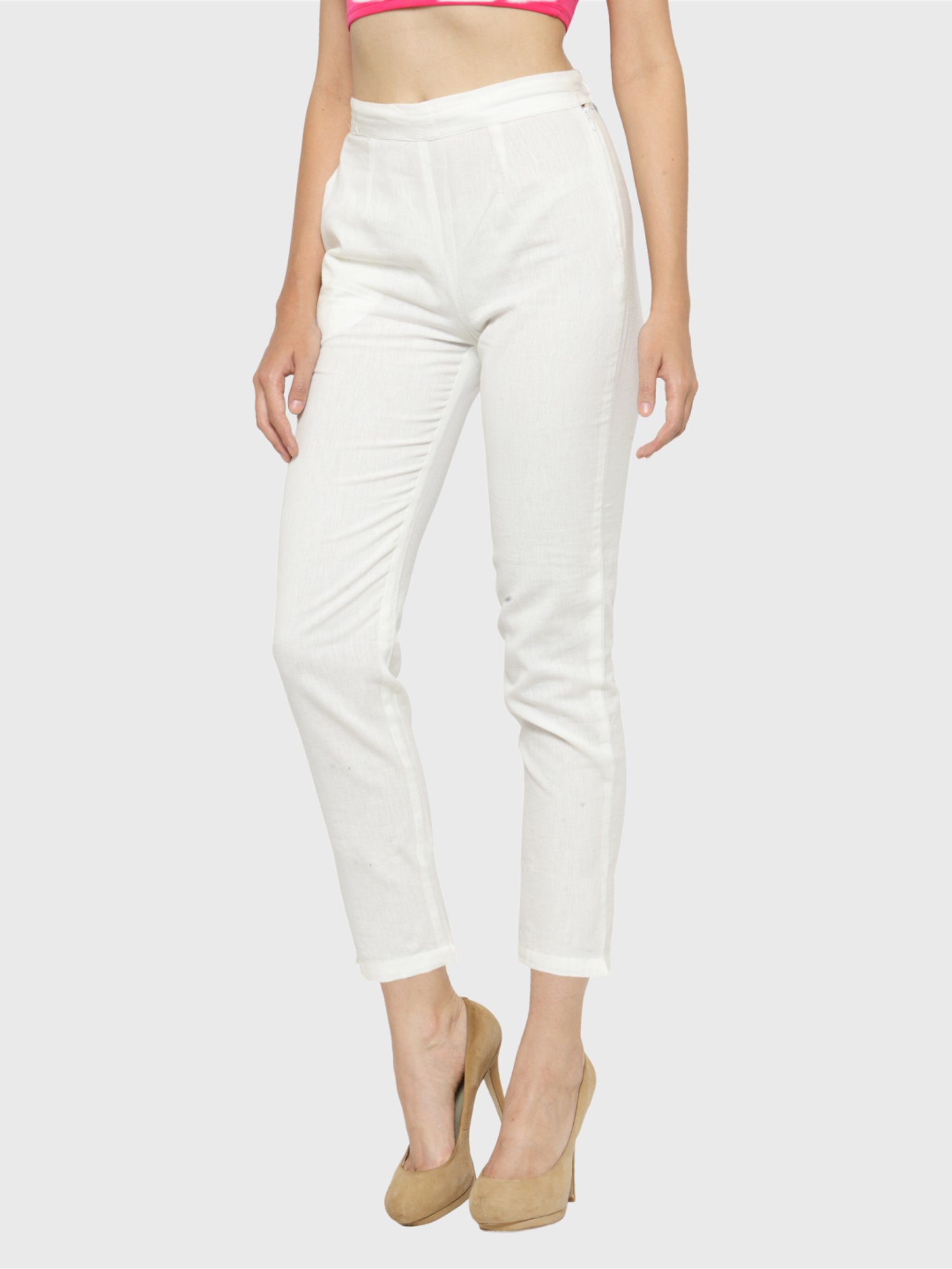 Indibelle White Cotton Trousers