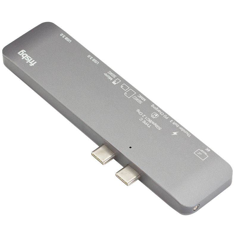 Frisby 7-in-2 Thunderbolt Hub for USB-C MacBook Pro 13"/15" 2016/2017/2018 and MacBook Air 2018 &ndash; Aluminum USB-C Adapter 4K HDMI, USB 3.0, SD