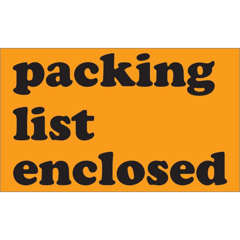 Tape Logic Labels "Packing List Enclosed" 3" x 5" Fluorescent Orange 500/Roll SCL561