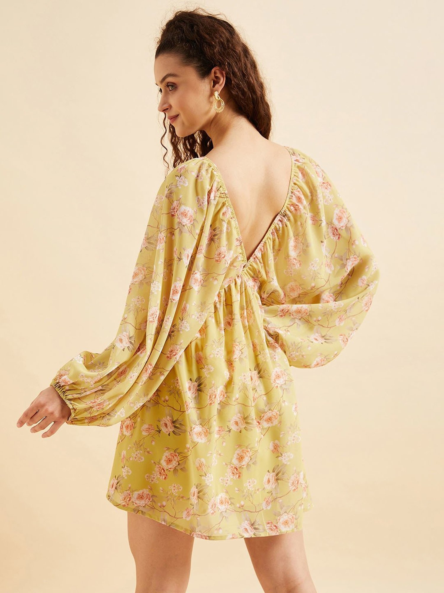PANIT Yellow Floral Print Ethnic Dress