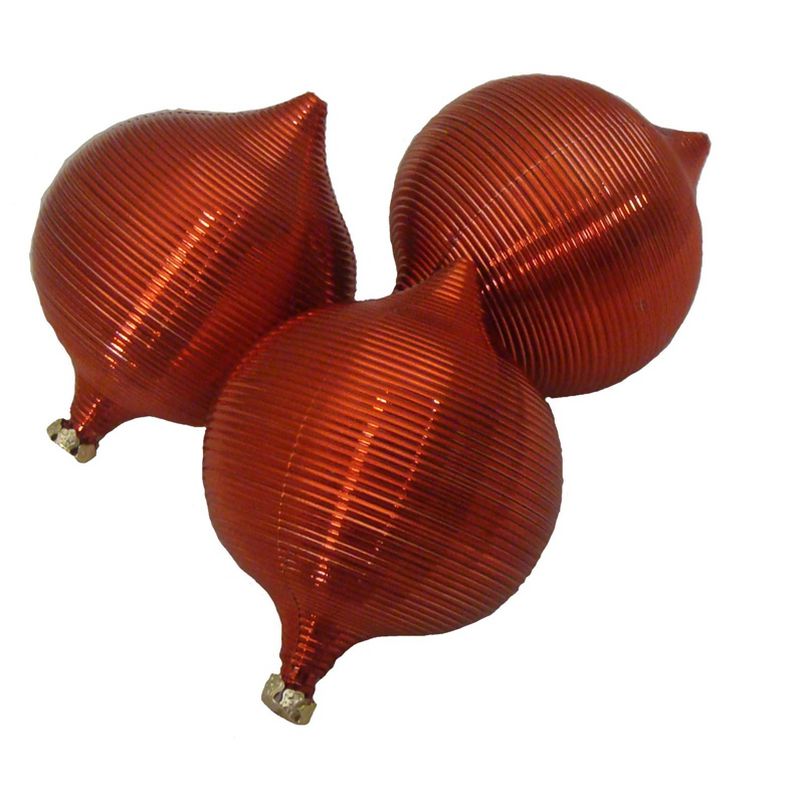 Barcana 3ct Ribbed Shatterproof Onion Christmas Ornament Set 3" - Red