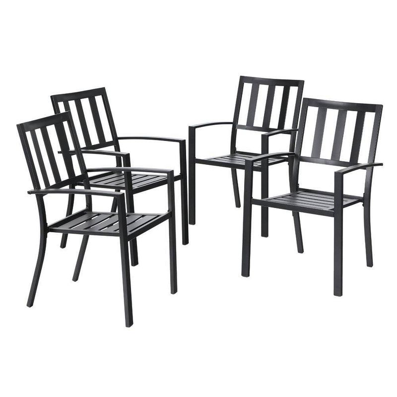 5pc Metal Indoor/Outdoor Square Gridded Dining Table with Arm Chairs & Umbrella Hole - Captiva Designs