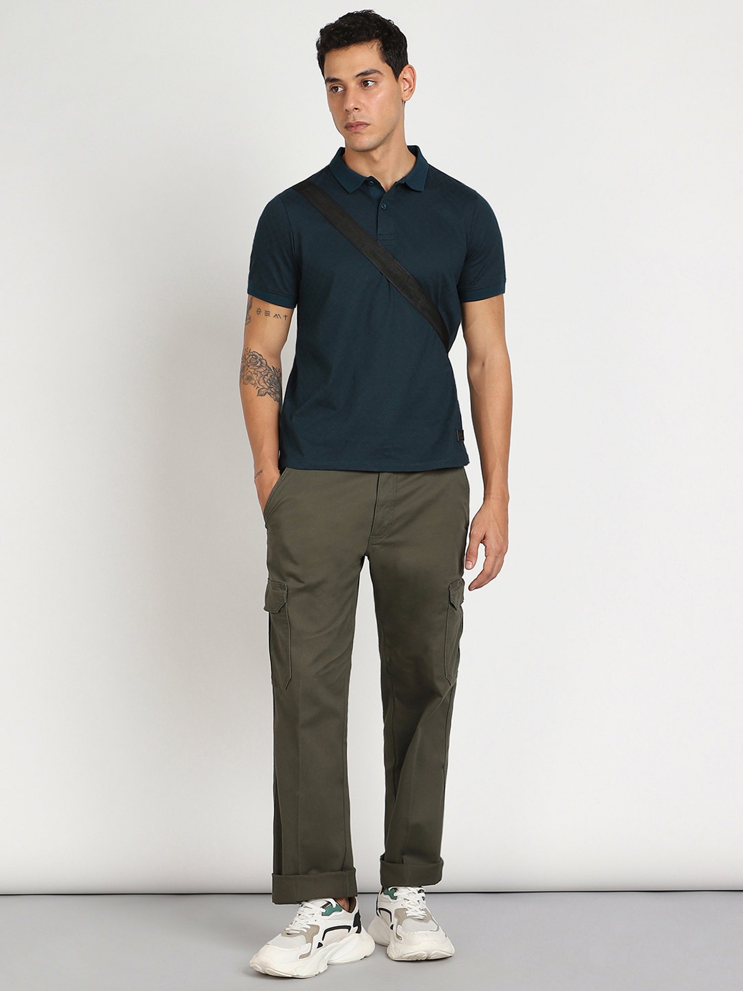 Lee Teal Green Slim Fit Printed Cotton Polo T-Shirt