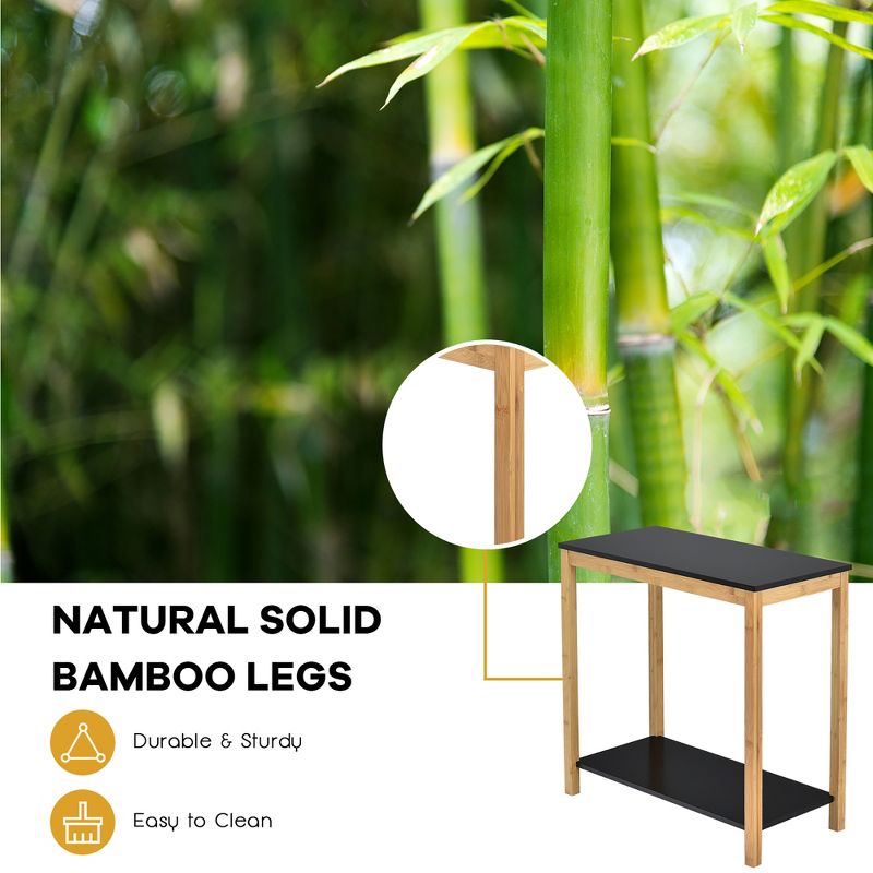 Costway Bamboo Side Table 2-Tier Sofa End Console Table w/ Storage Shelf Bedroom