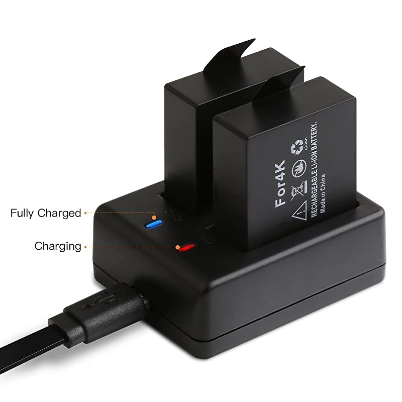 Action Camera Battery Rechargeable Dual 1350mAh Batteries USB Battery Charger with Smart LED Light for Sport Camera and 4k Action Camera