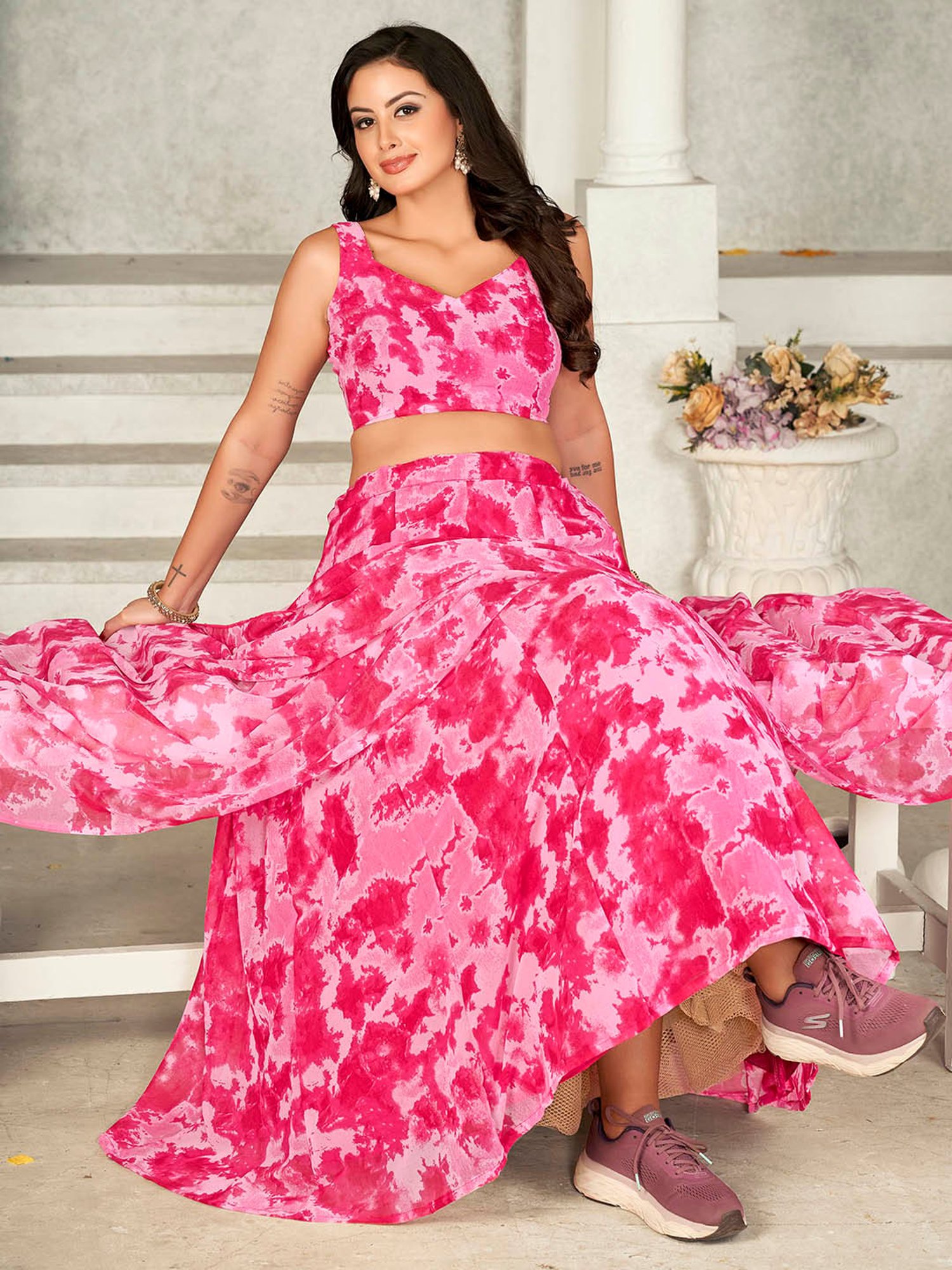 Warthy Ent Pink Printed Lehenga Choli Set With Dupatta