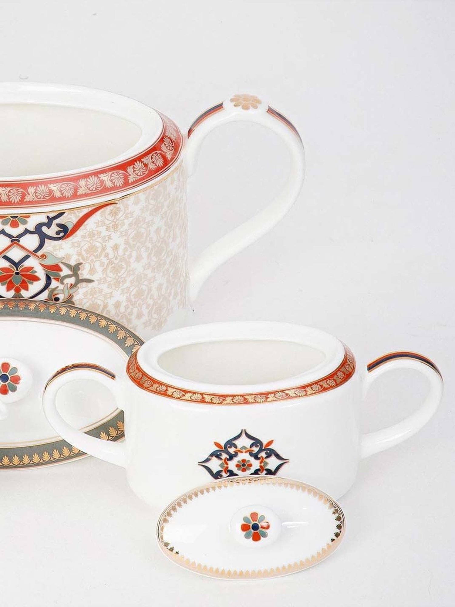 Fabindia Home Jodha Red & White Ceramic Beverage Set