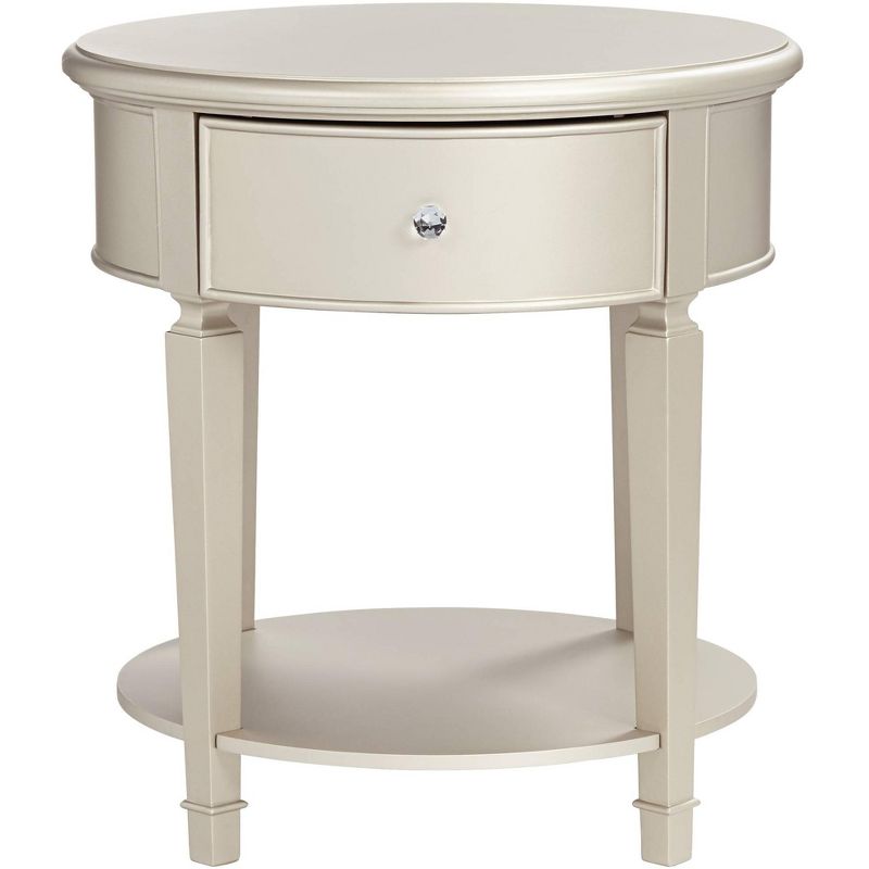 55 Downing Street Alina 1-Drawer Champagne Silver Round Side Table