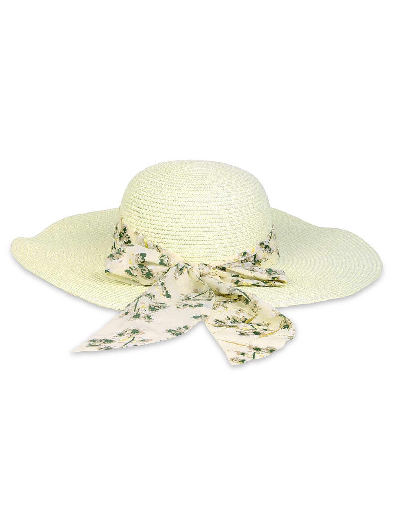 ToniQ Cream Textured Floppy Hat with White Printed Scarf