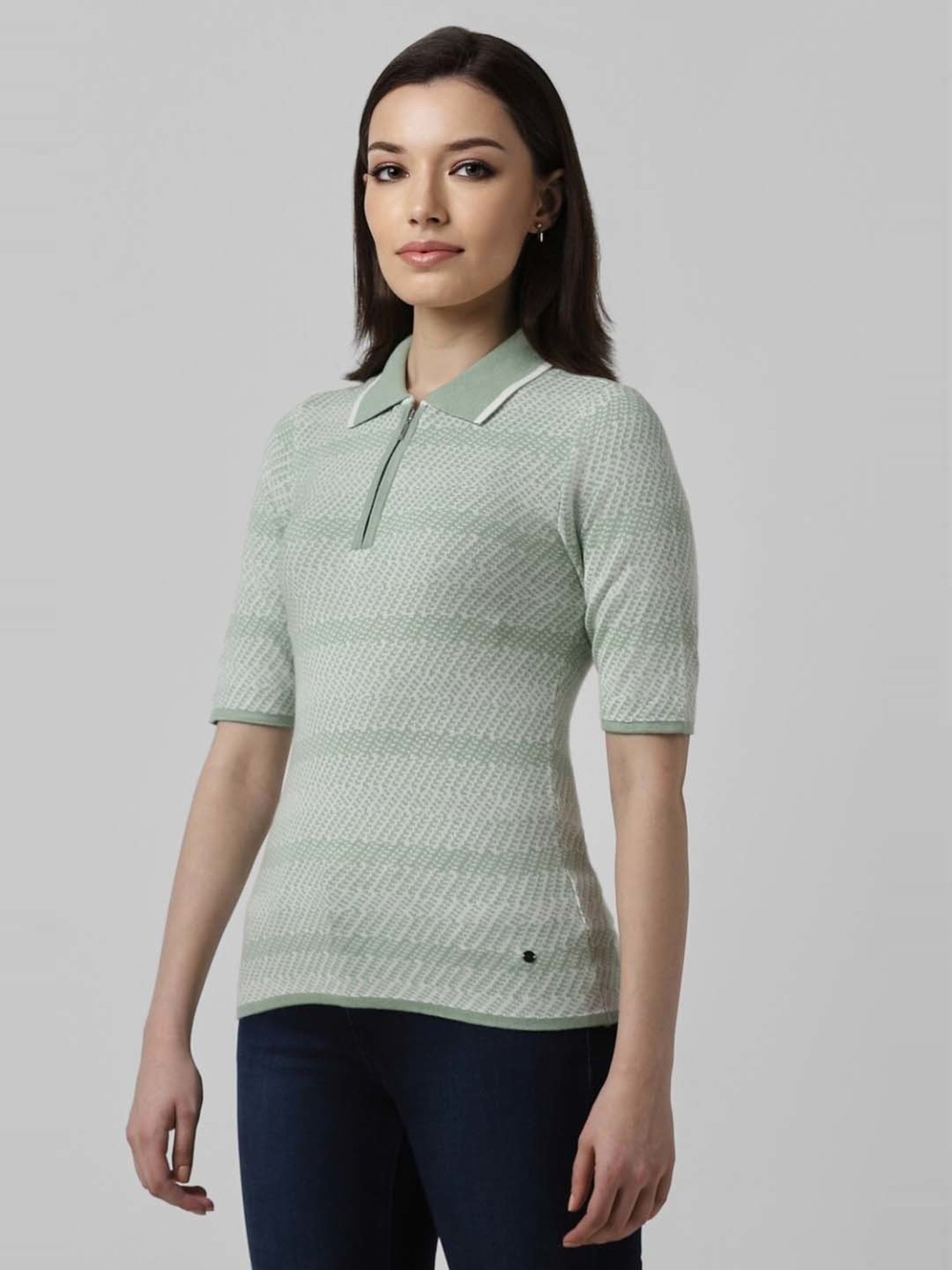 Van Heusen Green Self Pattern Top
