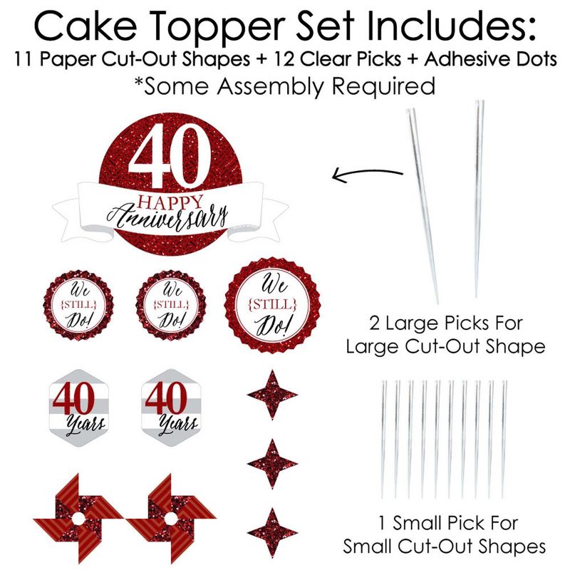 Big Dot of Happiness We Still Do - 40th Wedding Anniversary - Anniversary Party Cake Decorating Kit - Happy Anniversary Cake Topper Set - 11 Pieces
