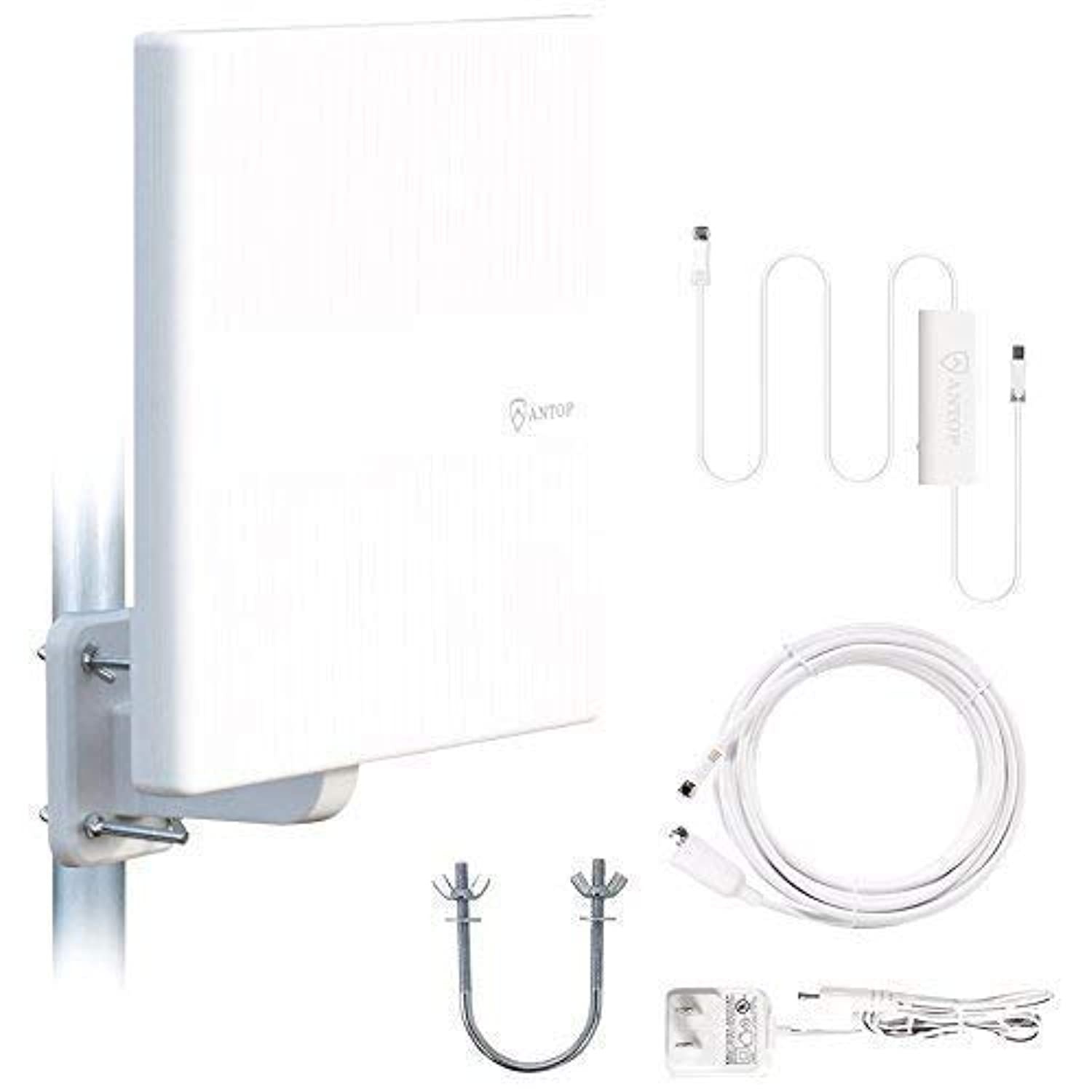 ANTOP Omnidirectional Outdoor TV Antenna, 360&deg; Reception HDTV Antenna 65 Miles with Built-in 4G LTE Filter and Smartpass Amplifier for Indoor,Outdoor,RV,Attic Use, Supports VHF & UHF Signals