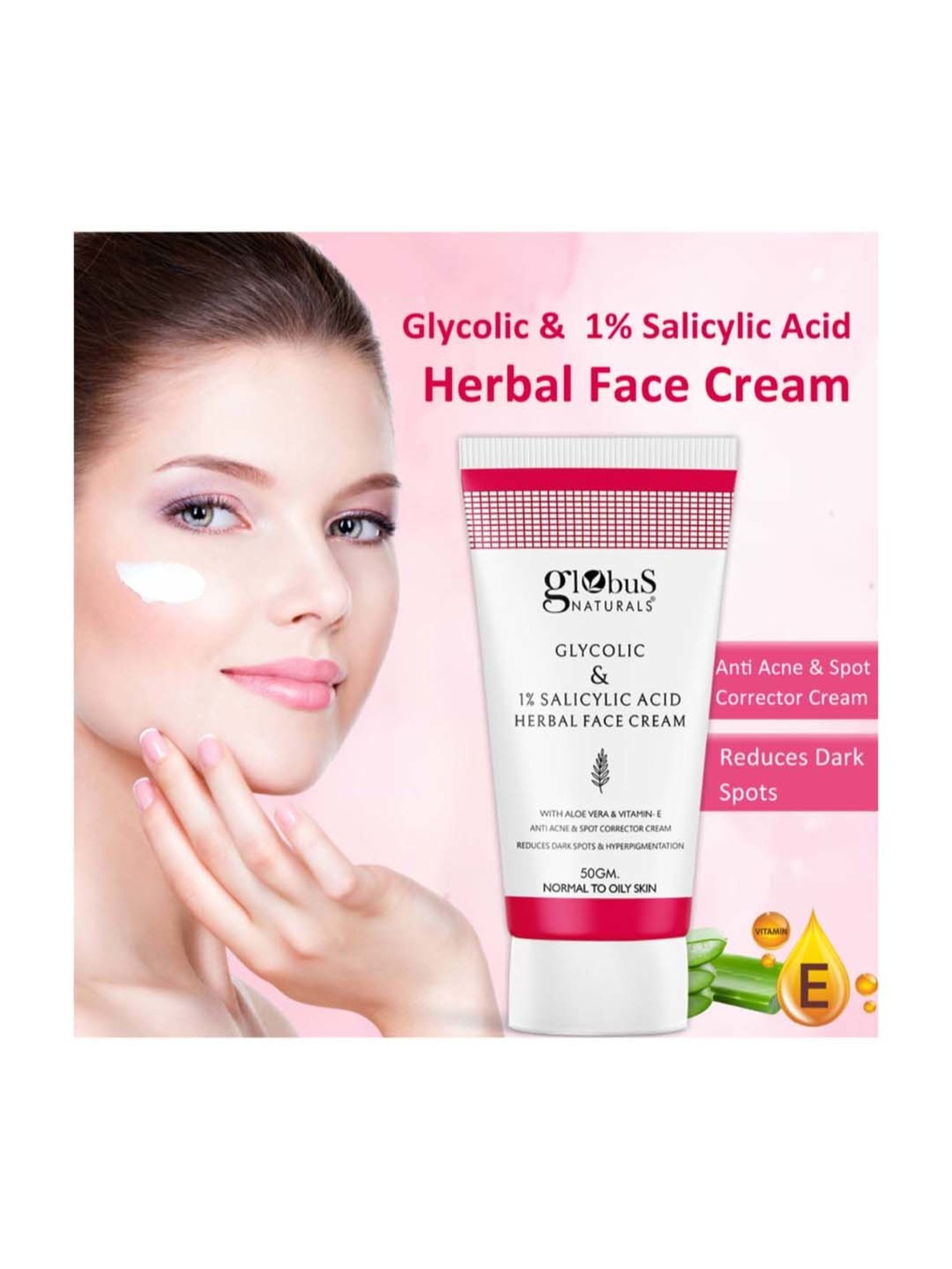 Globus Naturals Glycolic & 1% Salicylic Acid Herbal Anti Acne Face Cream - 50 gm