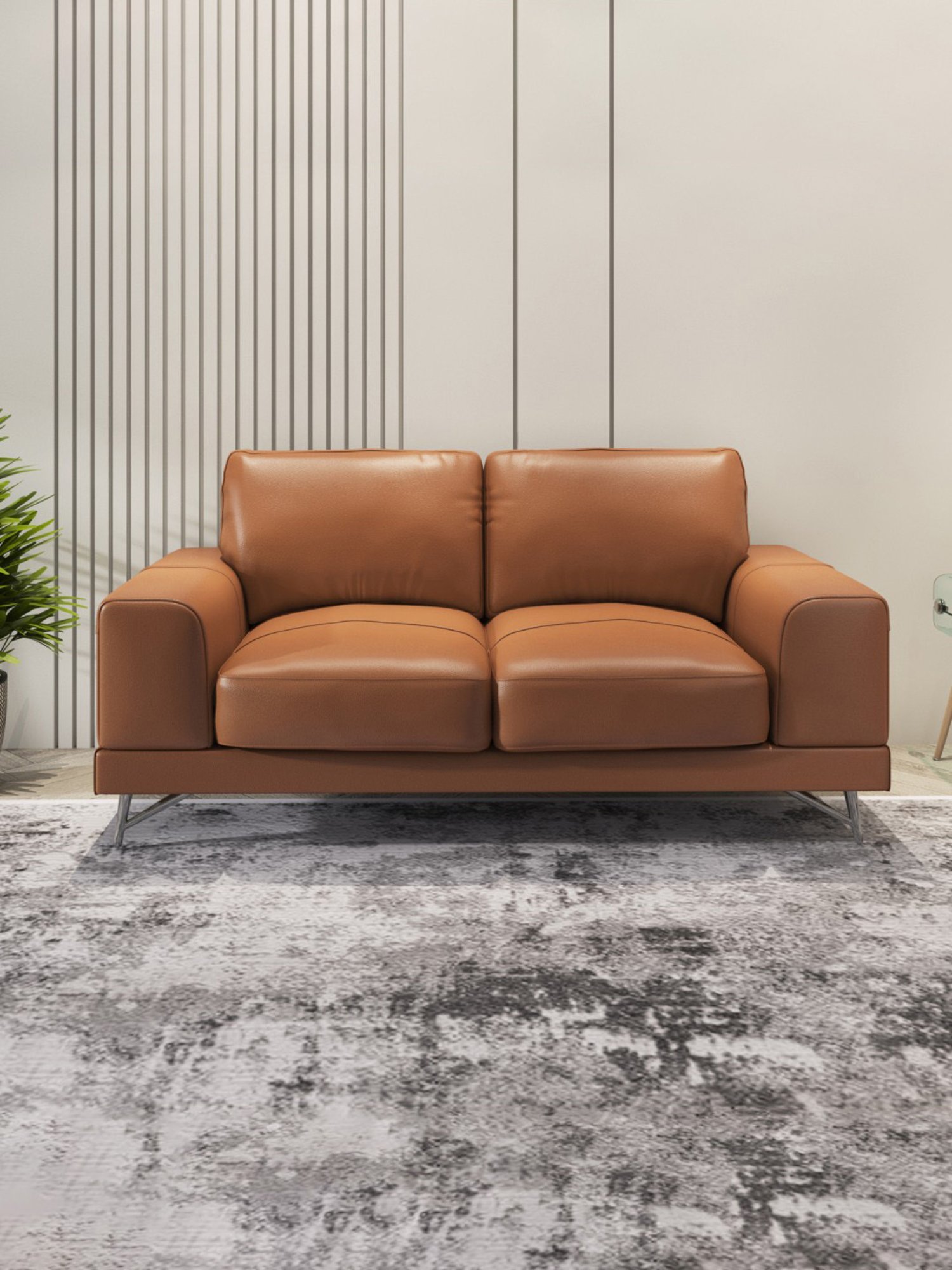 Durian Sanford Contemporary Tan Brown Leather 2 Seater Sofa
