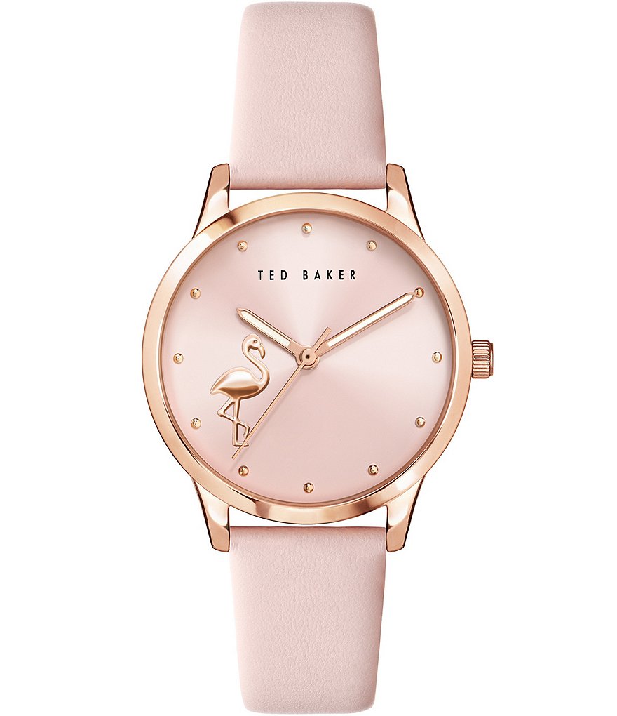 Ted Baker London Fitzrovia Flamingo Dial Pink Leather Strap Watch