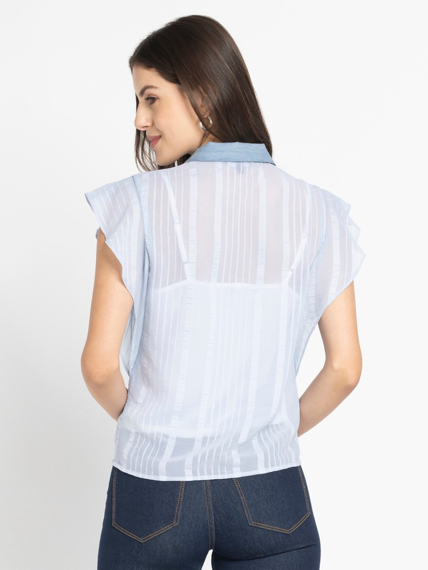 SHAYE Blue Striped Top