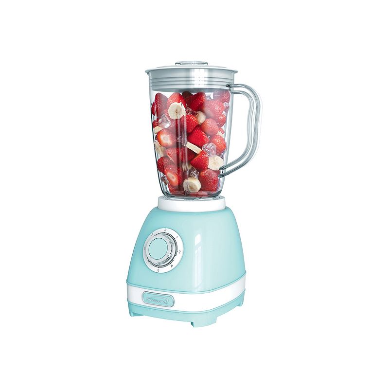 Brentwood JB-330BL Retro 2 Speed and Pulse Electric Kitchen Blender w/ Glass Jar and Stainless Steel Blades for Smoothies, Shakes, and More, Blue