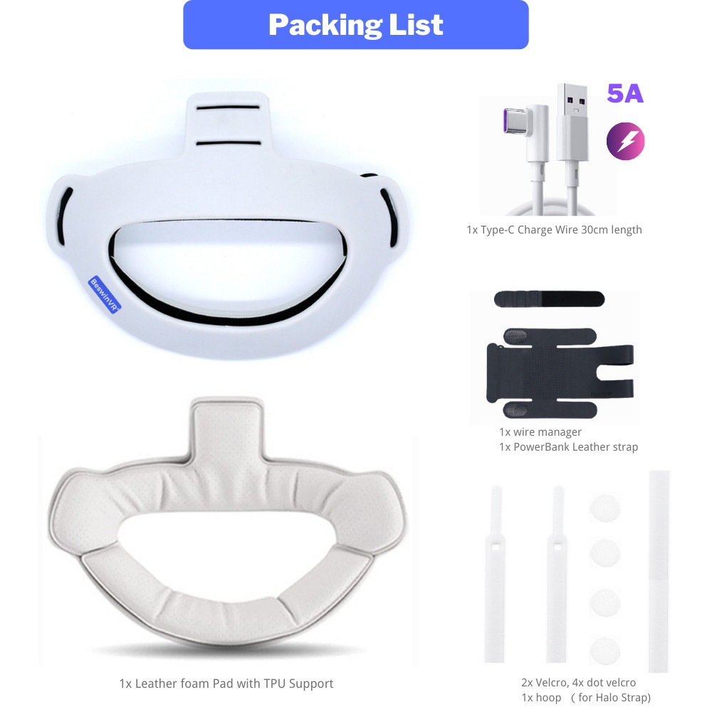 2021 BeswinVR Halo Padding Kit 3 in 1 & Power Bank Holder for Oculus Quest 2 Strap, Halo Strap and Bobo VR M2- Black and White Bundle